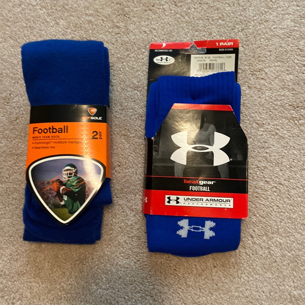 Miscellaneous royal blue football socks, two different brands see photo for size
